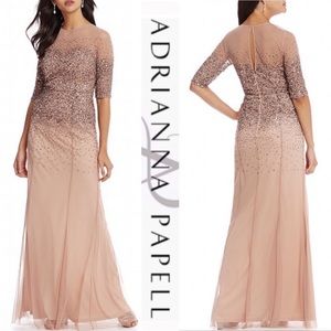 Adrianna Papell 3/4 sleeves illusion long gown